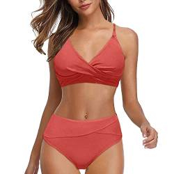 Neckholder Bikini Damen Push Up Bikini Set Elegant Bikini Zweiteiler Badeanzug V Ausschnitt überkreuztes Bikini Bademode Bauchkontrolle High Waist Bikini Set Strandbikini Badeanzug Swimsuit Bauchweg von Snakell