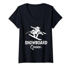 Damen Snowboarden Kinder SNOWBOARD QUEEN Cooles Mädchen T-Shirt mit V-Ausschnitt von Snowboard Geschenk Snowboarderin Shirt Mädchen