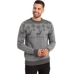 Snuggaroo Herren Rentier Strickpullover Nordic Fair Isle Weihnachten, Grau, Anthrazit, Large von Snuggaroo