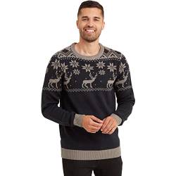 Snuggaroo Herren Strickpullover Rentier Nordische Fair Isle, Marineblau, Grau, Small von Snuggaroo