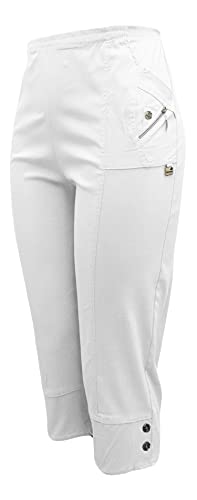 Kurze Hosen Damen Sommerhosen Bermuda 7/8 Schlupfhose leichte Stoffhose angenehme Caprihose mit Taschen (48-50, Weiß) von Sockenhimmel