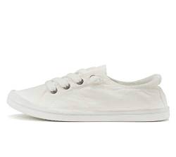 Soda Flache Damenschuhe Leinen Canvas Slip On Sneakers Schnürschuh Stil Loafer Zig-S, Farbe: Weiß, 43 EU von Soda