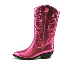 Soda Reno Damen-Stiefel mit spitzem Zehenbereich, kniehoch, zum Überziehen, Fuchsia Metallic PU, 42 EU von Soda