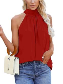 Sofia's Choice Damen Neckholder Tank Top Sommer Ärmelloses Bluse Elegante Selbst Binden Oberteil Rot L von Sofia's Choice