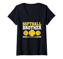 Damen Softball Brother Catcher Pitcher Softballer T-Shirt mit V-Ausschnitt von Softball Player Softballer Gifts