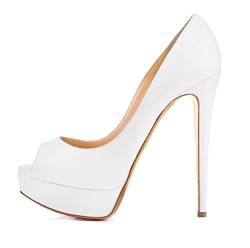 Soireelady Damen Klassische Pumps Stilettos Party High Heels Plateau Schuhe Peep Toe White EU44 von Soireelady