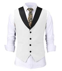 Herren Formal Schal Revers Anzug Weste Solid Slim Fit Weste für Hochzeit Groomsmen(Weiß,XL) von Solove-Suit