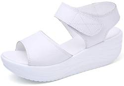 Solshine Damen Leder Plateau Sandalen Sommerschuhe A756 Weiss 35EU von Solshine