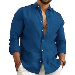 Solutra Leinenhemd Herren Langarm Herrenhemd, Revers Linen Hemd Herren Sommer, Leinen Hemd Freizeithemden für Herren (XL,Blau) von Solutra