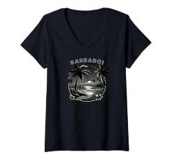 Damen Barbados Palme Karibik Insel Hängematte Urlaub Meer Souvenir T-Shirt mit V-Ausschnitt von Sommer | Sonne | Meer