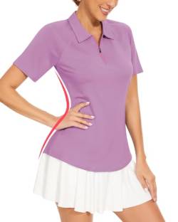 Soneven Golf Poloshirt Damen Kurzarm Sport Tshirts für Damen Sommer Funktionsshirt Atmungsaktiv Wandershirt für Fitness Tennis Reiten Lila M von Soneven