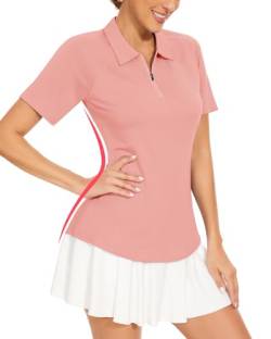 Soneven Golf Poloshirt Damen Kurzarm Sport Tshirts für Damen Sommer Funktionsshirt Atmungsaktiv Wandershirt für Fitness Tennis Reiten Rosa L von Soneven