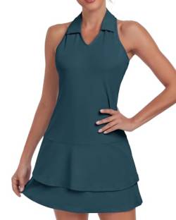 Soneven Tenniskleid für Damen, Golfkleider mit integrierten Shorts, Taschen, ärmellos, Polo, Racerback, Workout, athletische Kleider, 131-Grün, Mittel von Soneven