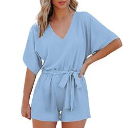 Damen Jumpsuits Sommer Overall Sexy Kurzarm Casual Elegant Kurz Breites Bein Playsuit Latzhose mit Taschen von Sonnena