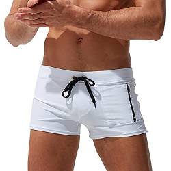 SoonerQuicker Badehose Herren Reissverschluss Taschen Eng Badehose Herren Kurz mit Tasche Schwimmhose Herren Kurz Blau Schwimmen Shorts Herren Rot Swim Shorts Men Sexy von SoonerQuicker