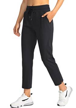 Soothfeel Damen-Golfhose mit 4 Taschen, 7/8 Stretch, hohe Taille, Sweathose, Reisen, athletische Arbeitshose für Damen, Schwarz, M von Soothfeel