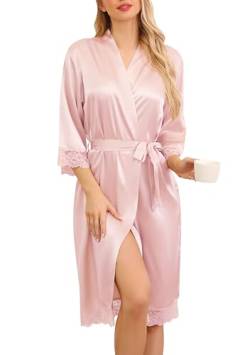 Sopesil Damen Satin Bademantel Unisex Morgenmantel Seide Leicht Kimono Bride V-Ausschnitt Morgenmantel für Spa Haus und Hotel, Rosa, XL von Sopesil