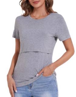 Sosolism Damen Stillshirt Kurzarm Stilltops Einfarbig Stillkleidung Sommer Basic Umstandsmode T-Shirts von Sosolism