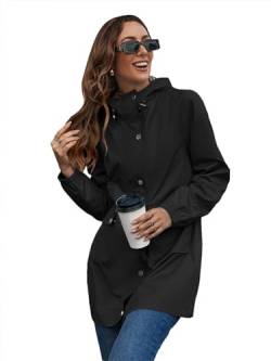 SotRong Warme Winterjacken für Damen, wasserdicht, lang, Trenchcoat, Kapuze, Regenmantel, winddicht, Outdoor-Jacke, Schwarz , 46 von SotRong