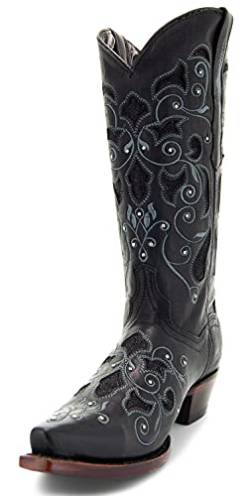 Soto Boots Damen Cowgirl-Stiefel mit Nieten und Inlay M50051, schwarz, 42 EU von Soto Boots