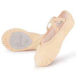 Soudittur Ballettschuhe Mädchen Ballettschläppchen Trainings Tanzschuhe Gymnastikschuhe Yogaschuhe Geteilte Ledersohle für Kinder und Damen EU 35 Beige von Soudittur