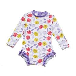 Soui Baby Mädchen EIN stück Langärmelige-Kleidung UV-Schutz 50+ Badeanzug MIT Einem (Lila Blume, 6-9) von Soui