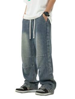 Soulolo Herren Jeans Baggy Hip Hop Jeanshose Straight Leg Jeans Casual Vintage Denim Hosen Y2K Jeans Teenager Hose Jeans Harajuku Denim Pants von Soulolo