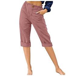 Leinenhose Damen Sommer 3/4 - Sommerhose Damen Leicht Dreiviertel Hose Caprihose Luftige Freizeithose High Waist Drawstring Stoffhose Casual Baumwolle Leinen Kurze Capri Hosen für Frauen von Soupliebe