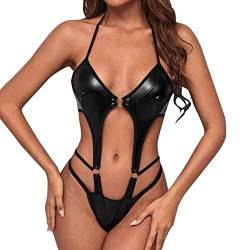 Soupliebe Dessous Damen Sexy Reizwäsche Reizwäsche Outfit Mollige Nachtwäsche Kinky BH Lack Nahtlose Bodysuit Unterwäsche Tiefer Ausschnitt Spitzen Tanga Minirock Strapse von Soupliebe