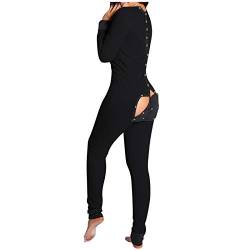 Soupliebe Jumpsuit Damen Kuschelig Mit Po Klappe Button Bodysuit Relaxo Warm Back Flap Einteiler Ganzkörper Jumpsuit Sexy V-Ausschnitt Herbst Winter Pyjama Onesie von Soupliebe