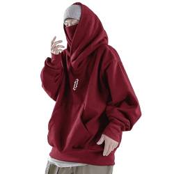 Soupliebe Ninja Hoodie Herren Oversized Harajuku Vintage Pullover Ninja Double Neckline Hoodie Techwear Streetwear Japan Hoodie Kapuzenpullover Sweatshirt Mit Kapuze von Soupliebe