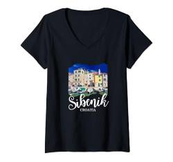 Damen Sibenik Kroatien Souvenir / Sibenik Kroatien T-Shirt mit V-Ausschnitt von Souvenirladen in Sibenik, Kroatien