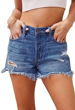 Sovoyontee Damen High Waist Ripped Stretch Jeans Hot Pants Jeans Shorts Sommer Destroyed Shorts von Sovoyontee