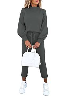 Sovoyontee Damen Lässig Trainingsanzug Pyjamas Hoher Hals Pullover Sweatshirt Lounge 2-Teiliges Outfits Set Grau XL von Sovoyontee