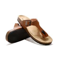 Zehentrenner Sandalen für Damen und Herren, Flip Flops Pantoletten mit Korkfußbett, Sommerschuhe für Unisex-Erwachsene, Braun, EU 42 von Sowdus