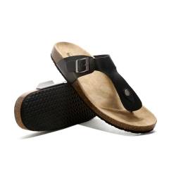 Zehentrenner Sandalen für Damen und Herren, Flip Flops Pantoletten mit Korkfußbett, Sommerschuhe für Unisex-Erwachsene, Schwarz, EU 38 von Sowdus