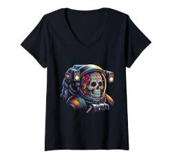 Damen Astronaut Sugar Skull Dia DE Los Muertos Tag der Toten T-Shirt mit V-Ausschnitt von Space Halloween Costume Boys Girls Men Women Tees