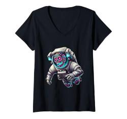 Damen Astronaut Sugar Skull Dia DE Los Muertos Tag der Toten T-Shirt mit V-Ausschnitt von Space Halloween Costume Boys Girls Men Women Tees