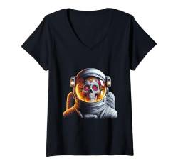 Damen Astronaut Sugar Skull Dia DE Los Muertos Tag der Toten T-Shirt mit V-Ausschnitt von Space Halloween Costume Boys Girls Men Women Tees