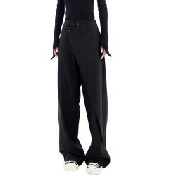 Extended Edition Damen-Hose mit hoher Taille und weitem Bein, unregelmäßiges Patchwork, lässige schwarze, gerade Hose in voller Länge (Color : Black, Size : XL) von SpeesY