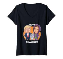 Damen Ein gruseliges Halloween mit Trump Harris und Moo Deng T-Shirt mit V-Ausschnitt von Spooktical Politics