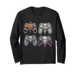 Video Gamer Halloween Jungen Skelett Zombie Gruseliger Kürbis Langarmshirt von Spooky Halloween Gamers Gifts Halloween Party Wear