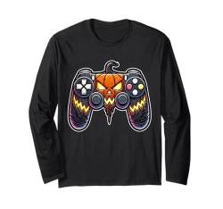 Video Gamer Halloween Jungen Skelett Zombie Gruseliger Kürbis Langarmshirt von Spooky Halloween Gamers Gifts Halloween Party Wear