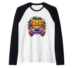 Video Gamer Halloween Jungen Skelett Zombie Gruseliger Kürbis Raglan von Spooky Halloween Gamers Gifts Halloween Party Wear