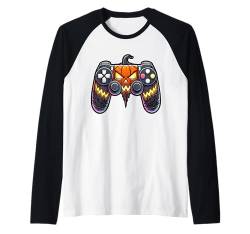 Video Gamer Halloween Jungen Skelett Zombie Gruseliger Kürbis Raglan von Spooky Halloween Gamers Gifts Halloween Party Wear