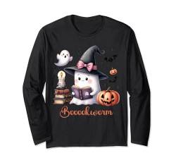 Boo Ghost Books Kokette Schleife Halloween Frauen Schule Lehrer Langarmshirt von Spooky Halloween Ghost Reading Books Women Girl T