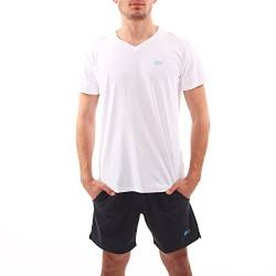 Sportkind Jungen & Herren Tennis, Running, Fitness T-Shirt V-Ausschnitt, atmungsaktiv, UV-Schutz UPF 50+, Kurzarm, weiß, Gr. M von Sportkind