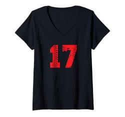 Damen Baseball Softball Rote Nummer #17 T-Shirt mit V-Ausschnitt von Sportlegenden