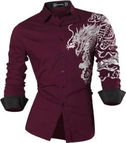 Sportrendy Herren Freizeit Hemden Slim Button Down Long Sleeves Dress Shirts Tops JZS041 WineRed 3XL von Sportrendy