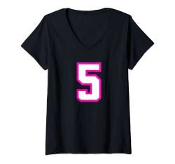 Damen Sport Trikot Nummer #5 Geburtstag Age Lucky No. Pink White T-Shirt mit V-Ausschnitt von Sports Legendz